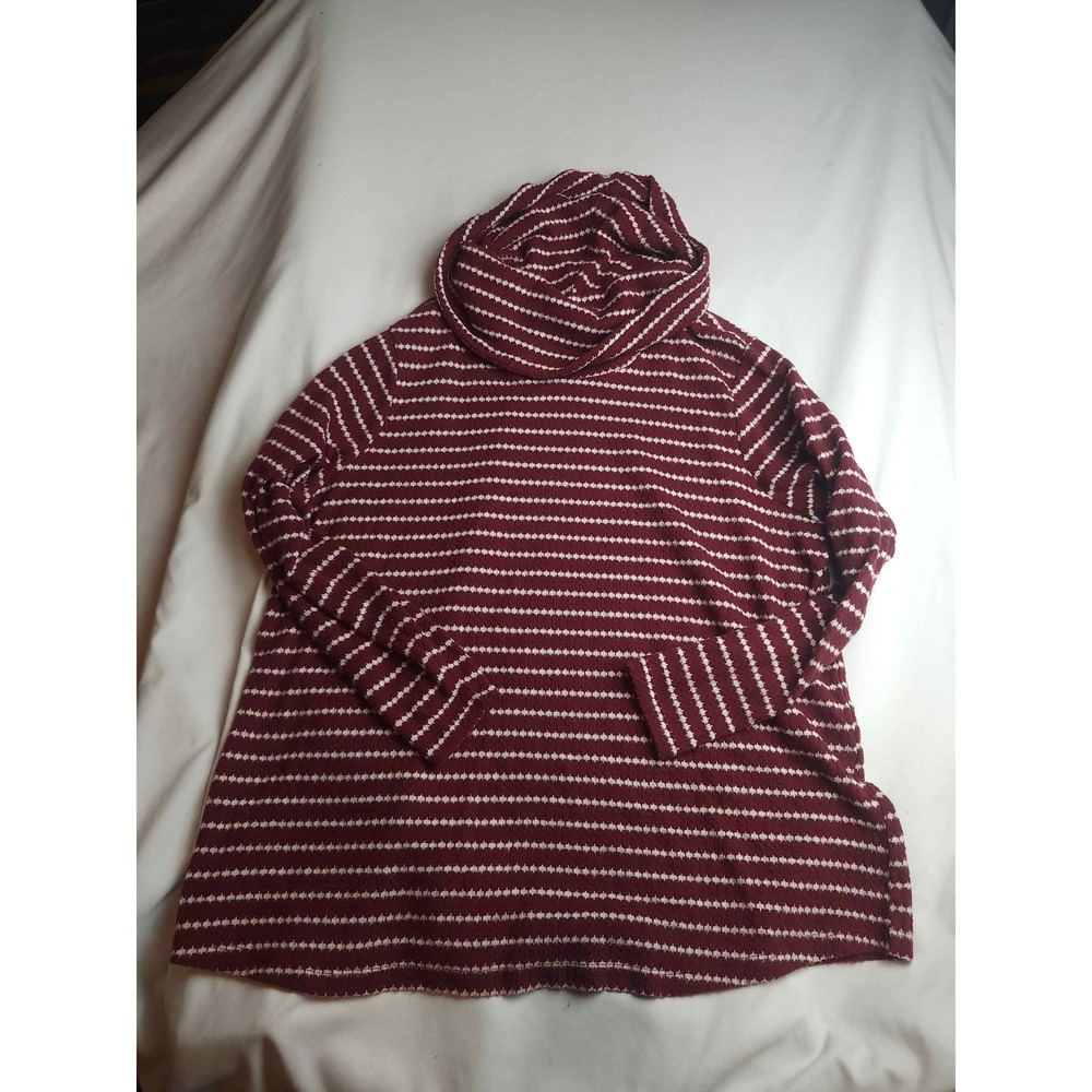 Fred David Burgundy Striped Cowl Neck Tunic Sweater Womens 2X
